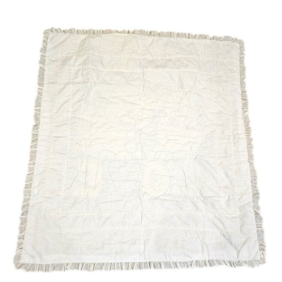 70s Retro Kitschy Dog Cat Yellow Baby Quilt Blanket Bunny Butterfly Ruffle Trim - Picture 10 of 11